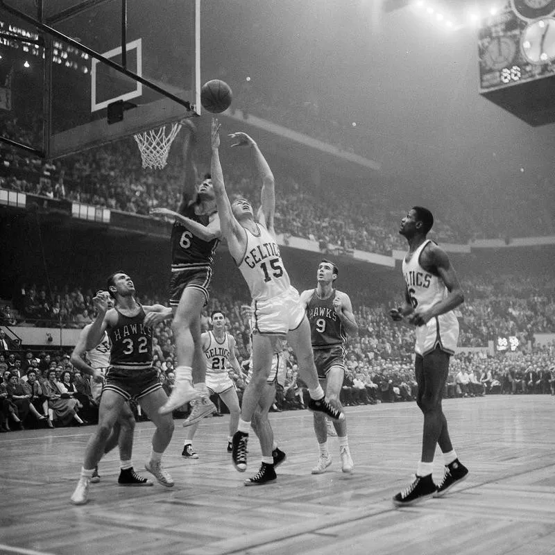 Tommy Heinsohn stretches for rebound