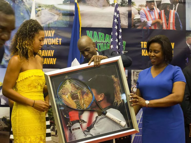 Haitian President Jovenel Moise, Naomi Osaka, Haitian First Lady Martine Moise