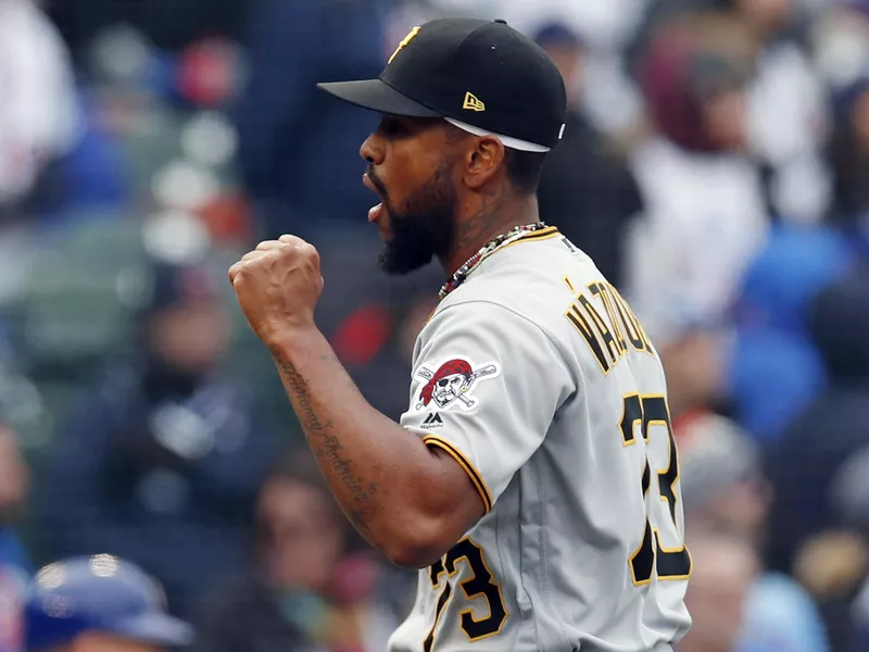 Felipe Vazquez celebrates with the Pirates