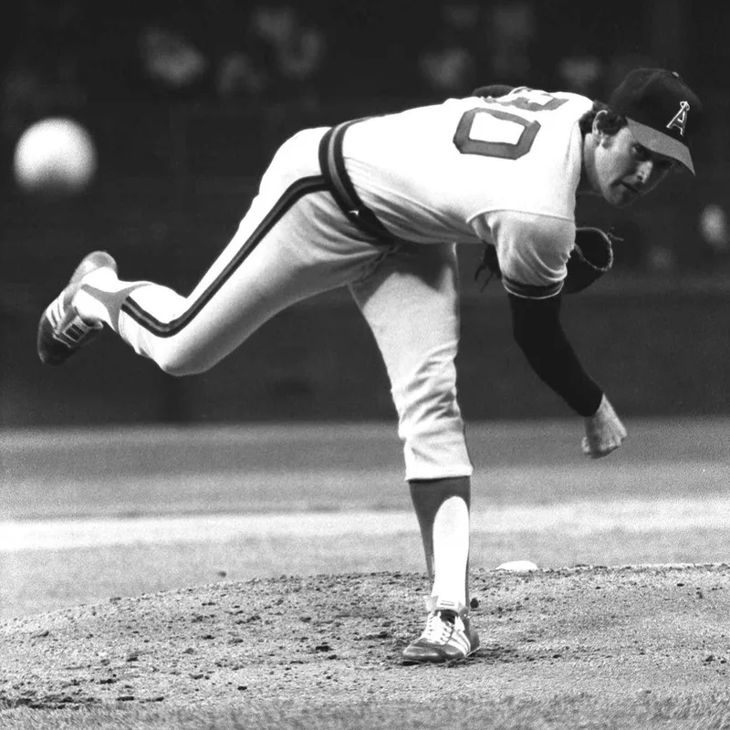 California Angel pitcher Nolan Ryan watches his pitch