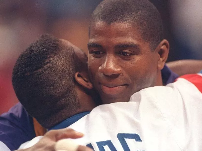 Magic Johnson and Isiah Thomas Hug