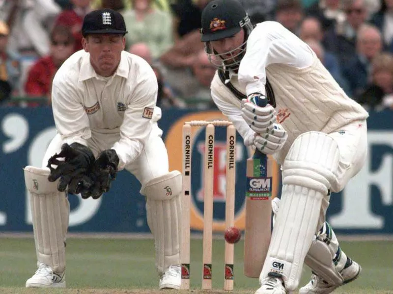 Australia's Steve Waugh defends ball