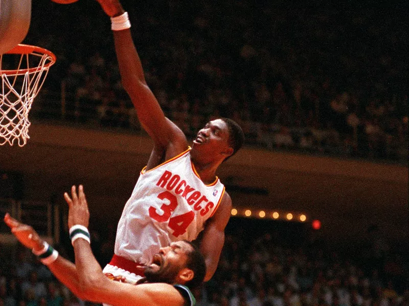 Hakeem Olajuwon goes up to make a shot