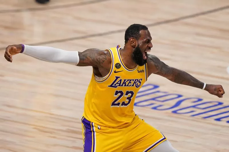 Los Angeles Lakers' LeBron James celebrates