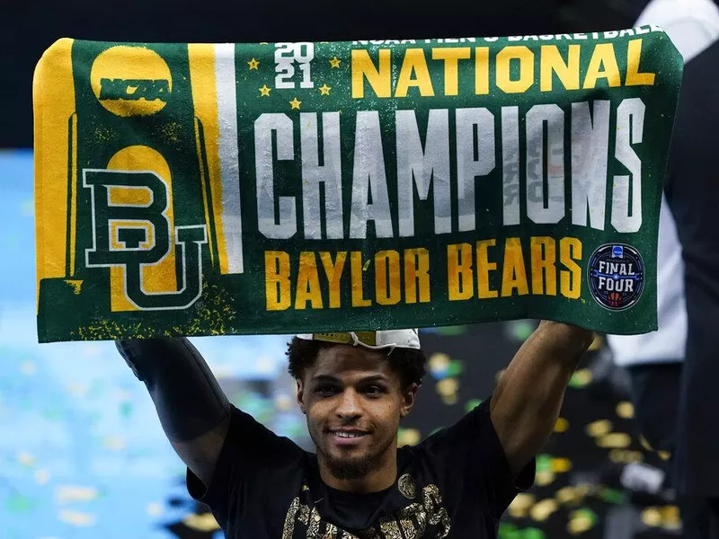 Baylor guard MaCio Teague celebrates