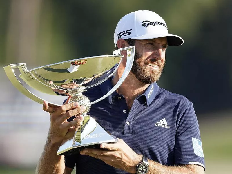 Dustin Johnson after winning the 2020 Tour Championship