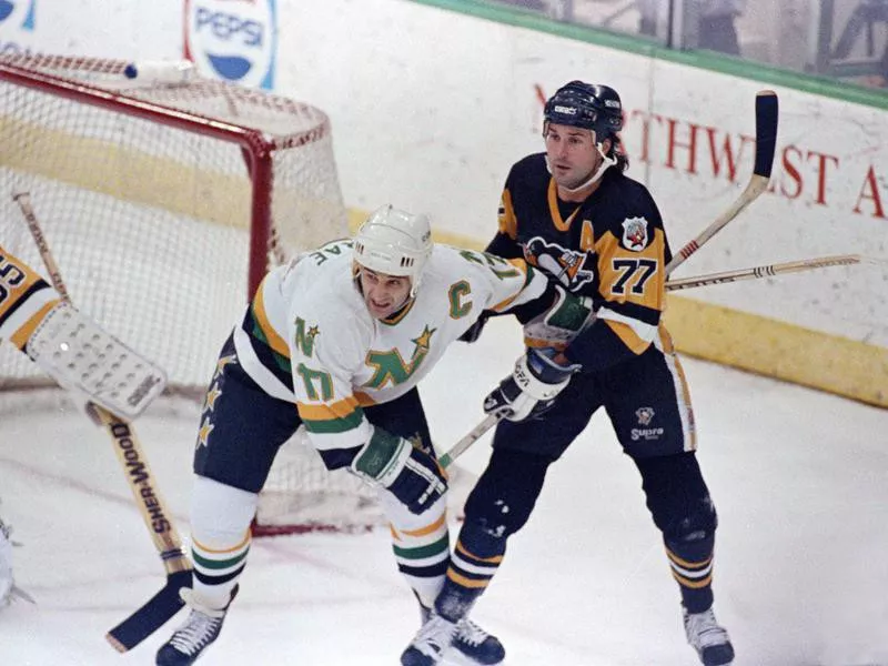 Paul Coffey and Basil McRae battle