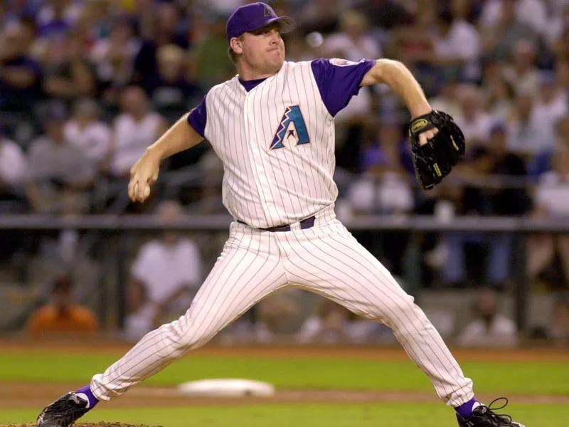 Curt Schilling pitching for the Diamondbacks