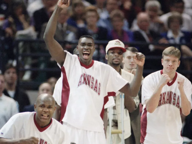 Arkansas bench cheers on team