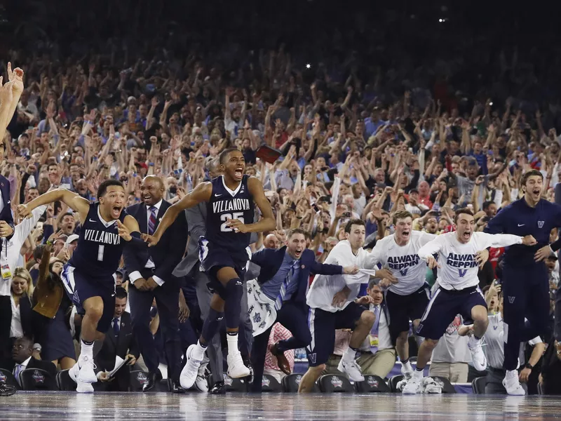 Villanova players storm court after win against North Carolina