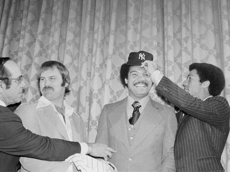 Reggie Jackson, Roy White, Thurman Munson, Yogi Berra