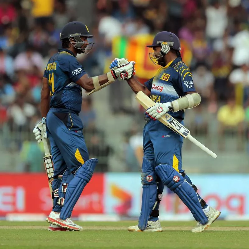 Kumar Sangakkara and Mahela Jayawardene celebrate