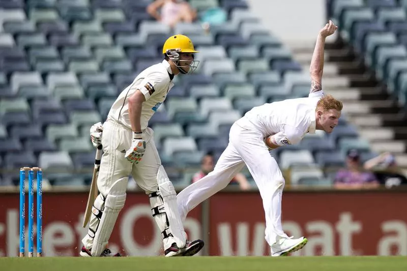 Ben Stokes bowls during tour cricket match