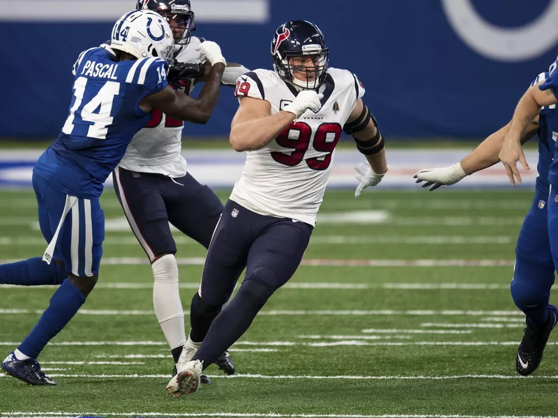 Houston Texans defensive end J.J. Watt rushes around the edge