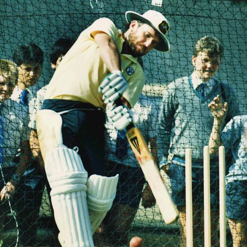 Alan Border practices batting