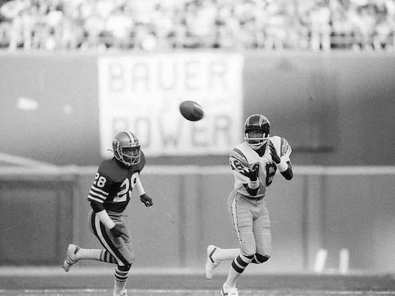 San Diego Chargers receiver Charlie Joiner gets hands ready to grasp ball