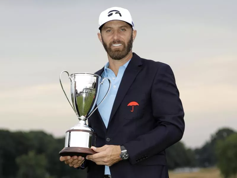 Dustin Johnson after winning the 2020 Travelers Championship