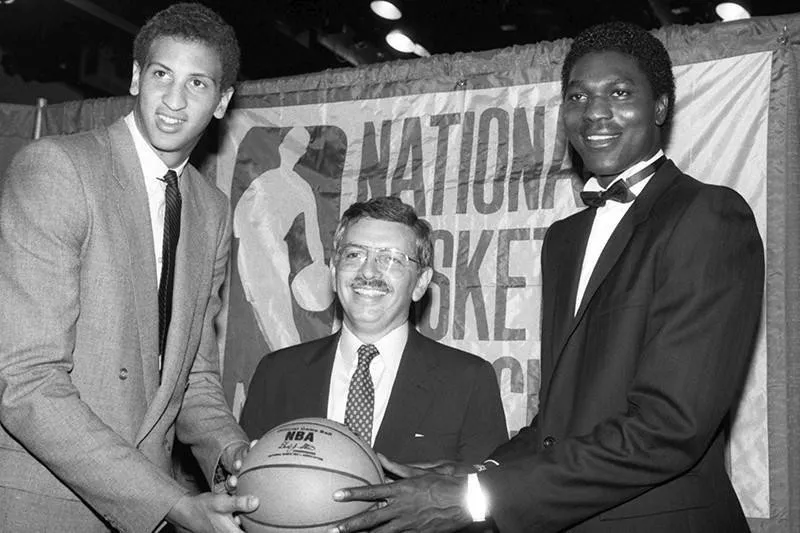 Akeem Olajuwon, David Stern and Sam Bowie