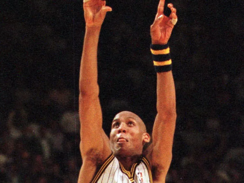 Reggie Miller puts up 3-point shot