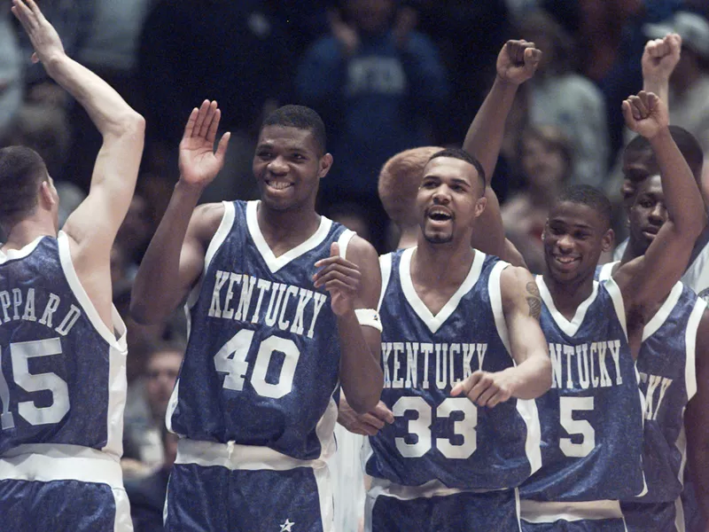 Kentucky Wildcats celebrate win over Massachusetts