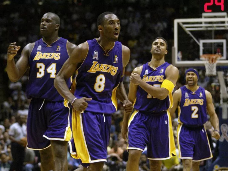 Shaquille O'Neal, Kobe Bryant, Rick Fox, Derek Fisher