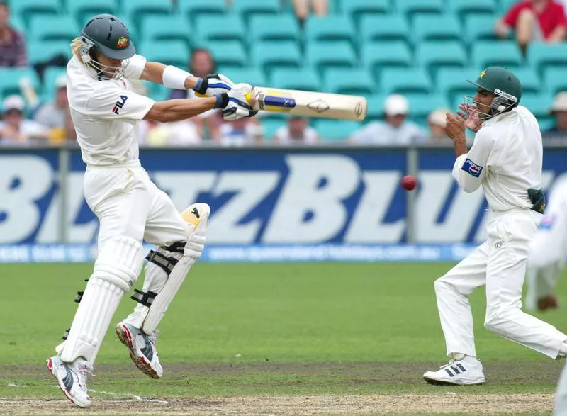 Shane Watson hits ball towards Yasir Hameed