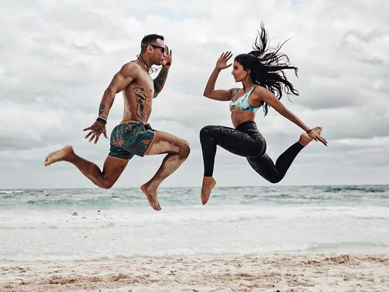 Jumping on beach