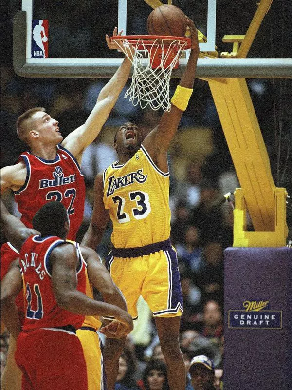 Cedric Ceballos dunks over Washington Bullets Jim McIlvaine