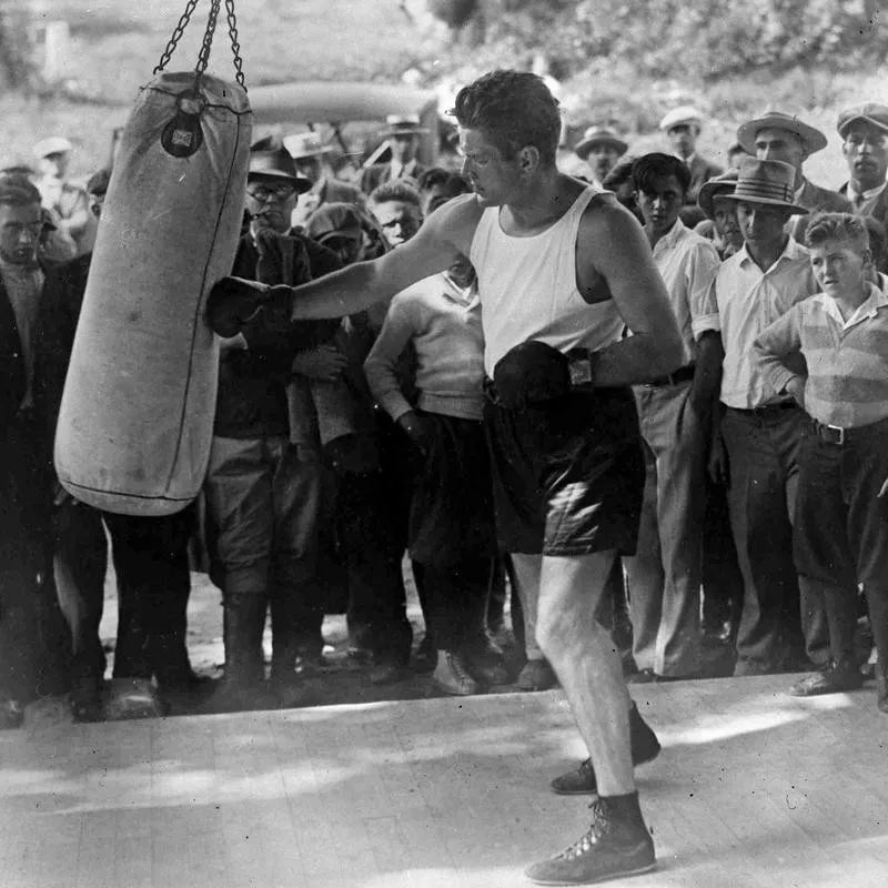 World heavyweight boxing champion American Gene Tunney hits punch bag