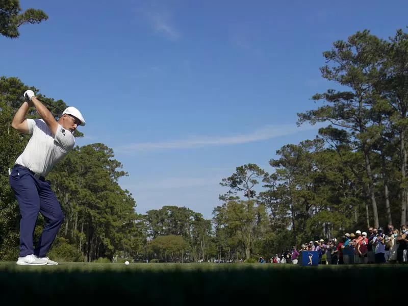 Bryson DeChambeau hits tee shot