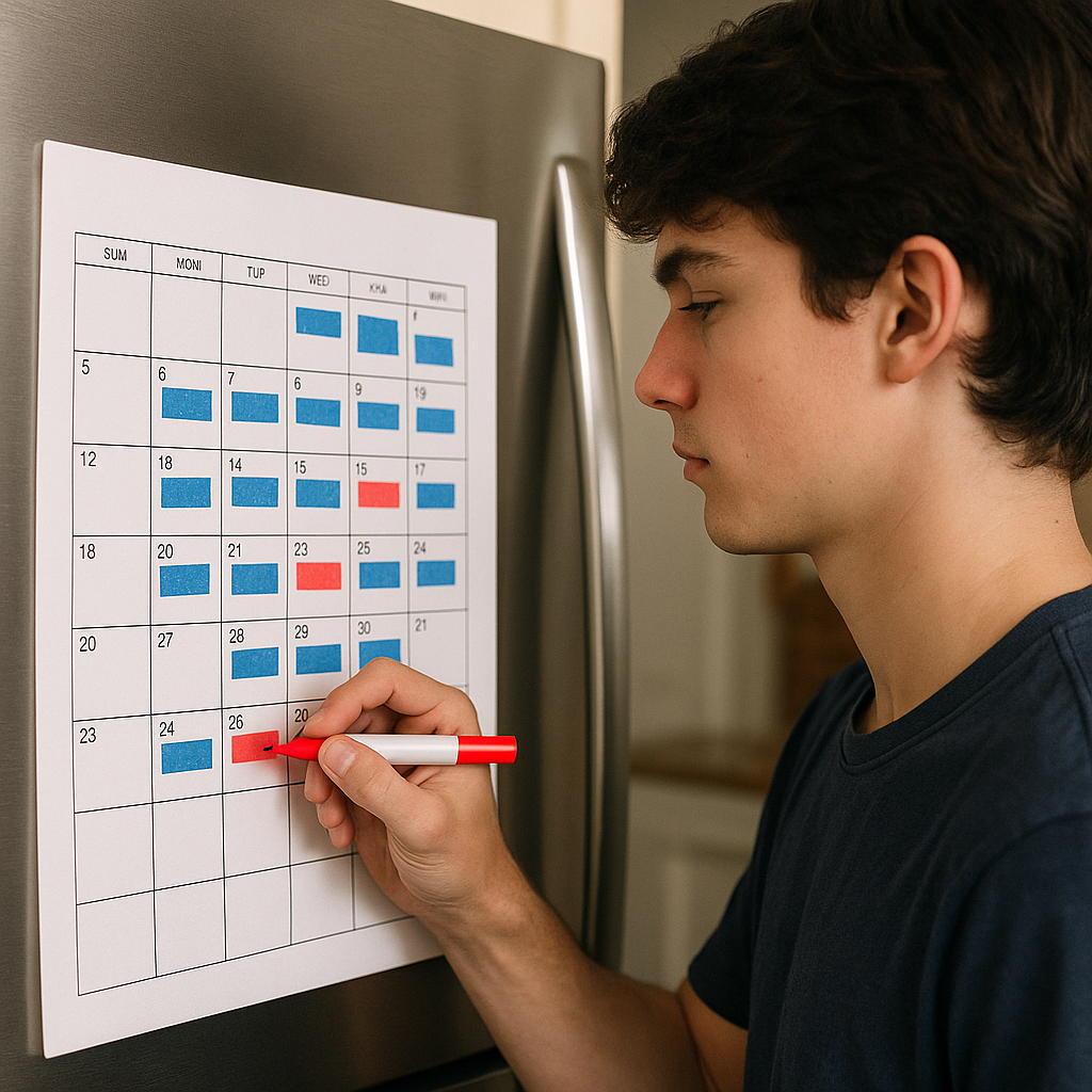 Coach-proofing the week with a two-color calendar