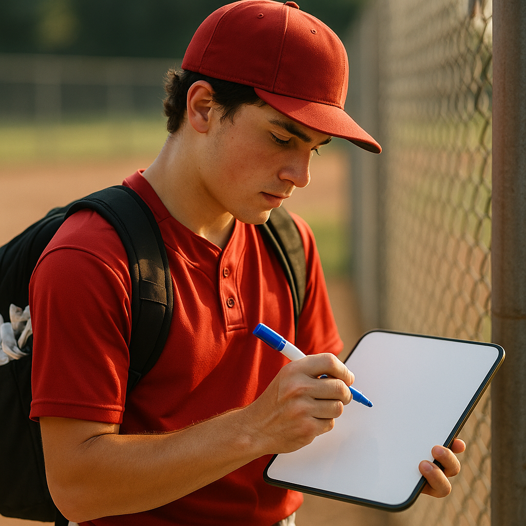The backpack whiteboard check before you leave the dugout