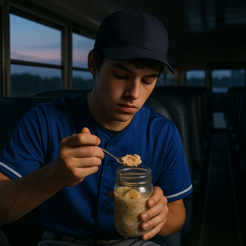 Bus-ride breakfast prep for early tournaments (no blender required)